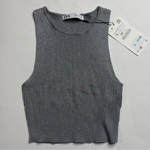 Zara NWT Small silver knit crop top